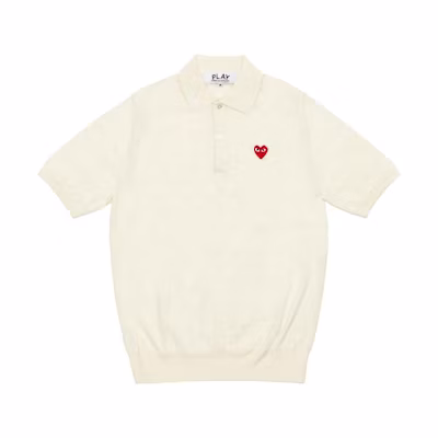 Comme Des Garçons CDG Play SS24 Heart Button Polo Knit Shirt Unisex Off-White. AX-N094-051-6