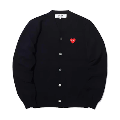 Comme Des Garçons CDG Play SS24 Navy Blue Heart Embroidered Button-Up Cardigan Unisex. AX-N008-051-NAVY