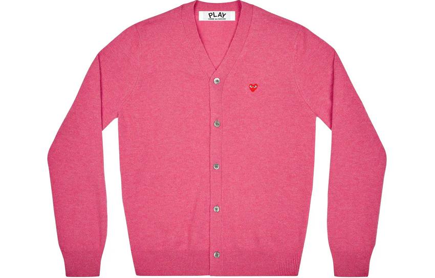 Comme Des Garçons CDG Play SS24 Pink Heart Button-Up V-Neck Knit Cardigan Unisex AX-N080-051-PINK