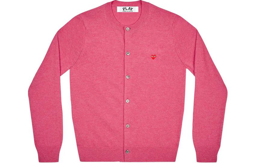 Comme Des Garçons CDG Play SS24 Pink Heart Button Long Sleeve Crewneck Sweater Unisex. AX-N079-051-PINK