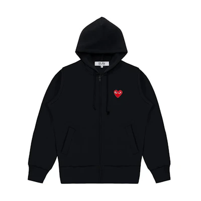 Comme Des Garçons CDG Play SS24 Red Heart Zip Hoodie Unisex Black. AX-T172-051-BLACK
