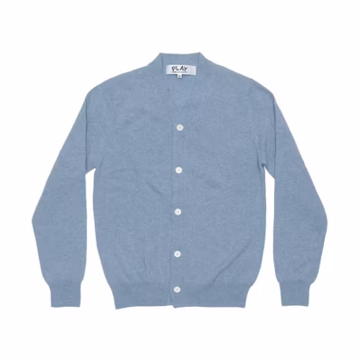 Comme Des Garçons CDG Play SS24 Unisex Light Blue V-Neck Button Long Sleeve Sweater. AX-N092-051-LIGHT BLUE