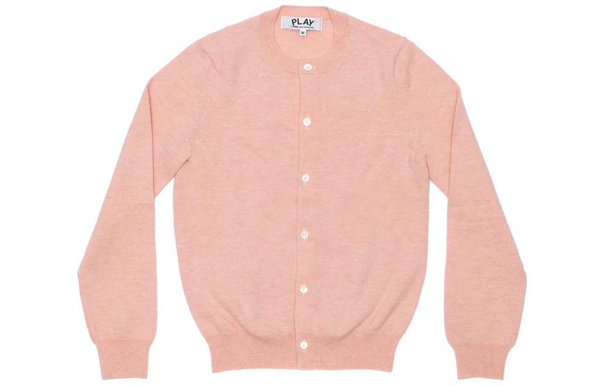 Comme Des Garçons CDG Play SS24 Unisex Light Pink Button-Up Crewneck Long Sleeve Sweater AX-N091-051-LIGHT PINK
