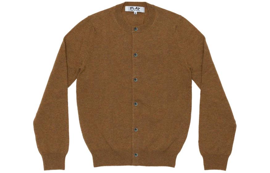 Comme Des Garçons CDG Play SS24 Unisex Solid Button-Up Knit Sweater Light Brown. AX-N091-051-LIGHT BROWN