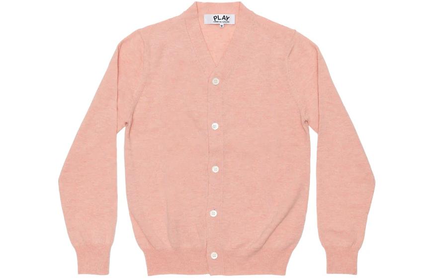 Comme Des Garçons CDG Play SS24 Unisex Solid V-Neck Button Long Sleeve Cardigan Light Pink. AX-N092-051-LIGHT PINK
