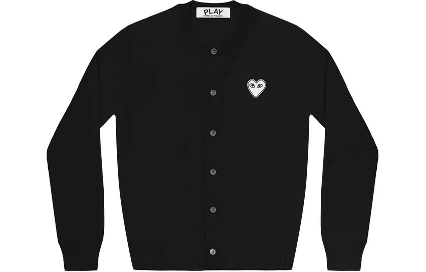 Comme Des Garçons CDG Play SS24 White Heart Black Button-Up Cardigan Unisex. AX-N061-051-BLACK