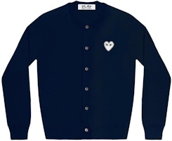 Comme Des Garçons CDG Play SS24 White Heart Navy Blue Button-Up Cardigan Unisex Sweater. AX-N061-051-NAVY Comme Des Garçons CDG Play SS24 White Heart Navy Blue Button-Up Cardigan Unisex Sweater. AX-N061-051-NAVY