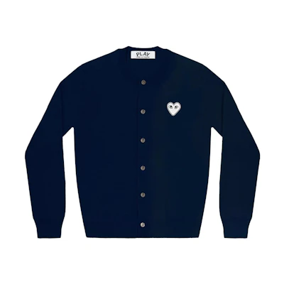 Comme Des Garçons CDG Play SS24 White Heart Navy Blue Button-Up Cardigan Unisex Sweater. AX-N061-051-NAVY