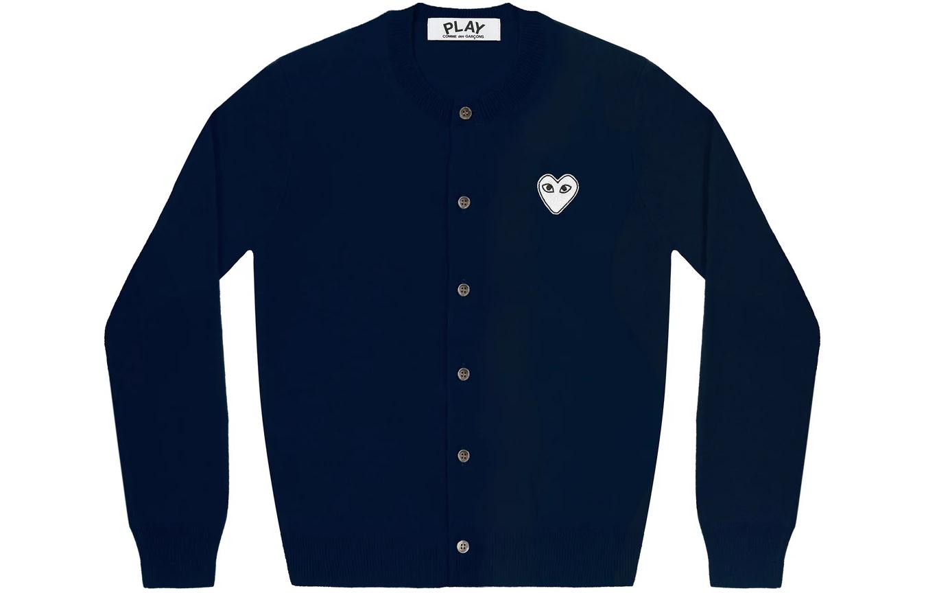 Order Comme Des Garçons CDG Play SS24 Cardigan Navy Biru Hati Putih Unisex. AX-N061-051-NAVY