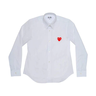 Comme Des Garçons CDG Play SS24 White Long Sleeve Shirt with Red Heart Embroidery Unisex. AX-B002-051-WHITE