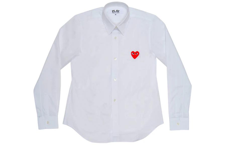 Order Comme Des Garçons CDG Play SS24 White Long Sleeve Shirt with Red Heart Embroidery Unisex. AX-B002-051-WHITE