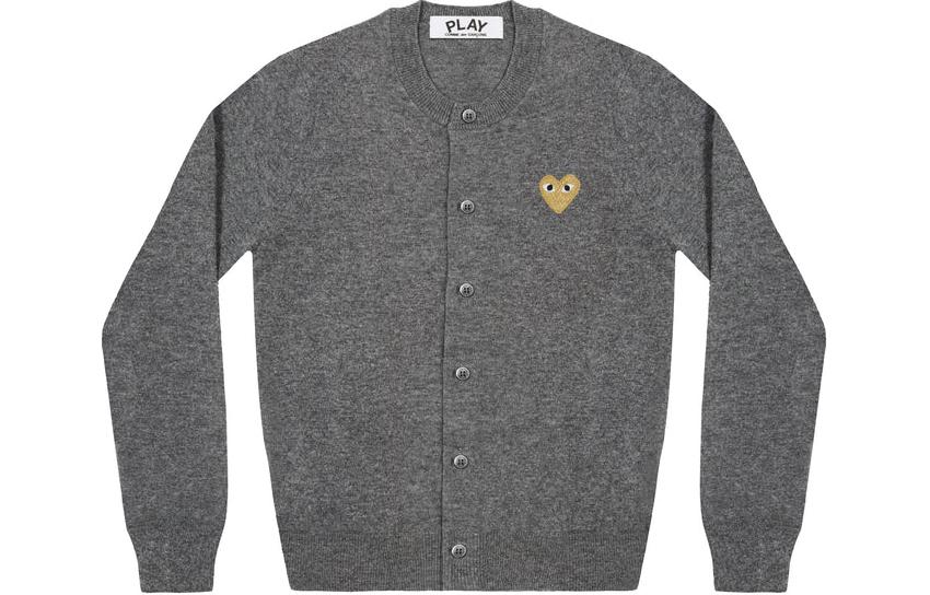 Comme Des Garçons CDG Play SS24 Yellow Heart Cardigan Unisex Grey Sweater. AX-N049-051-MEDIUM-GRAY