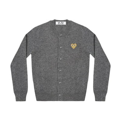 Comme Des Garçons CDG Play SS24 Yellow Heart Cardigan Unisex Grey Sweater. AX-N049-051-MEDIUM-GRAY