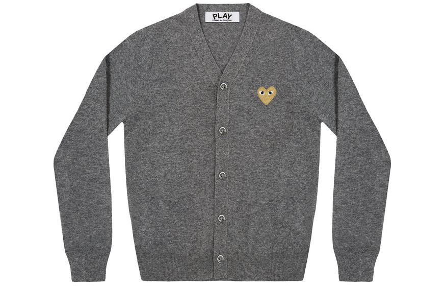 Comme Des Garçons CDG Play SS24 Yellow Heart V-Neck Grey Cardigan Unisex Sweater. AX-N050-051-MEDIUM-GRAY 圖 2