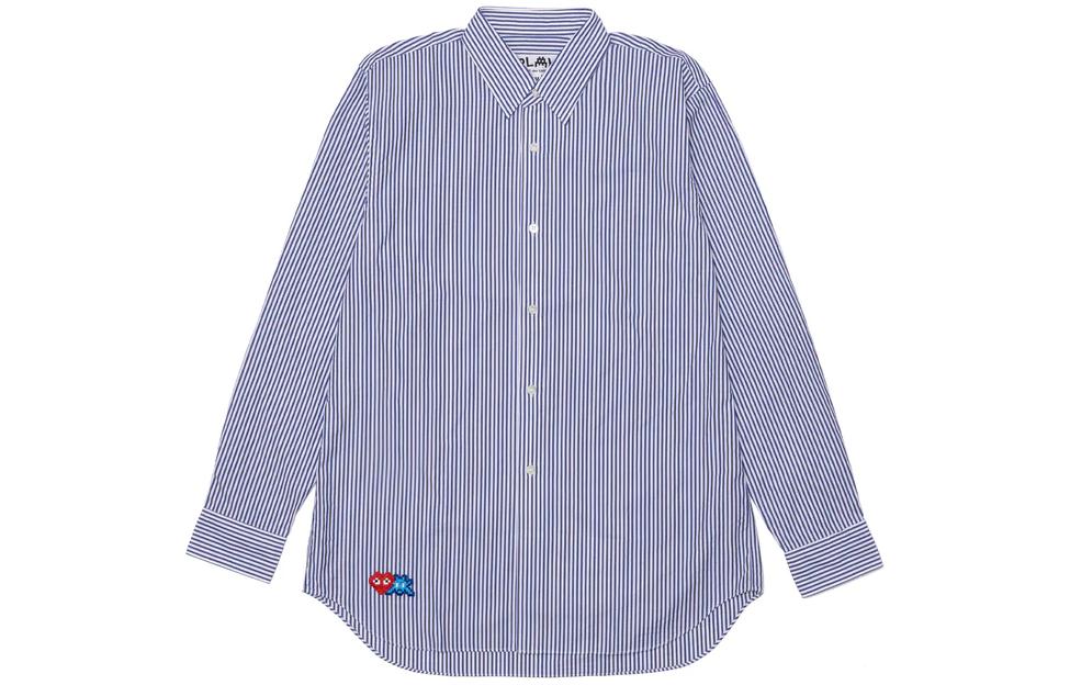 Comme Des Garçons CDG Play Striped Button-Up Long Sleeve Shirt Men’s Blue AZ-B025-051-1