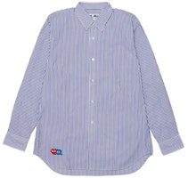 Comme Des Garçons CDG Play Striped Button-Up Long Sleeve Shirt Men’s Blue AZ-B025-051-1 Comme Des Garçons CDG Play Striped Button-Up Long Sleeve Shirt Men’s Blue AZ-B025-051-1