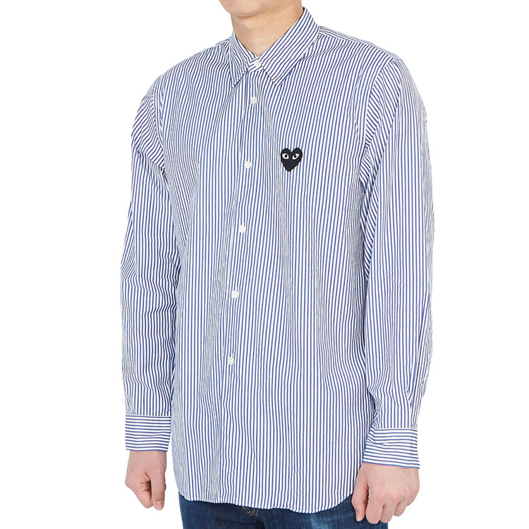 Shop Comme Des Garçons CDG Play Striped Shirt Navy with Black Heart Logo  Fall Edition. AZ-B018-051-1