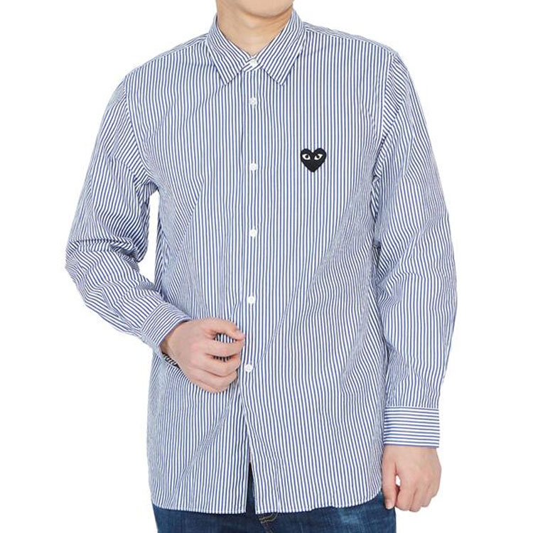 Purchase Comme Des Garçons CDG Play Striped Shirt Navy with Black Heart Logo  Fall Edition. AZ-B018-051-1
