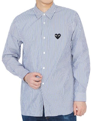 Comme Des Garçons CDG Play Striped Shirt Navy with Black Heart Logo Fall Edition. AZ-B018-051-1 Purchase Comme Des Garçons CDG Play Striped Shirt Navy with Black Heart Logo Fall Edition. AZ-B018-051-1