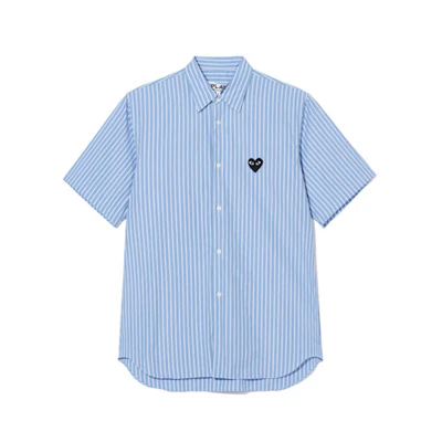 Comme Des Garçons CDG Play Striped Short Sleeve Casual Shirt Light Blue Everyday Wear. AZ-B022-M