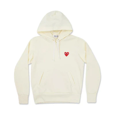 Comme Des Garçons CDG Play White Hoodie Sweatshirt with Red Heart Logo for Men. AZ-T174-051-3