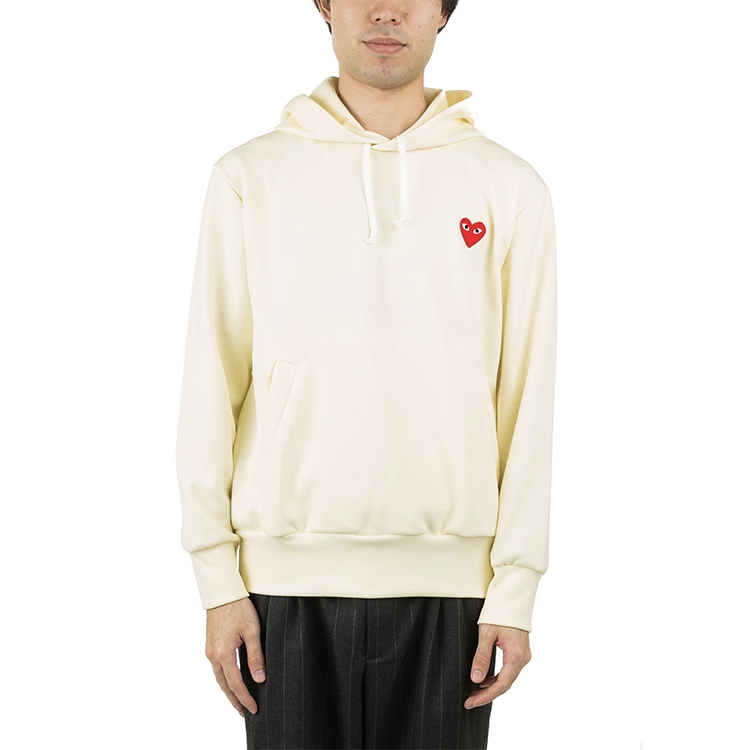 Shop Comme Des Garçons CDG Play White Hoodie Sweatshirt with Red Heart Logo for Men. AZ-T174-051-3