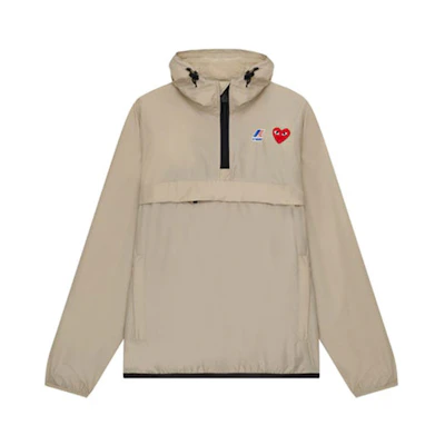 Comme Des Garçons CDG Play K-Way Half Zip Beige Hoodie Jacket Unisex Logo Pullover. AZ-J502-051-3