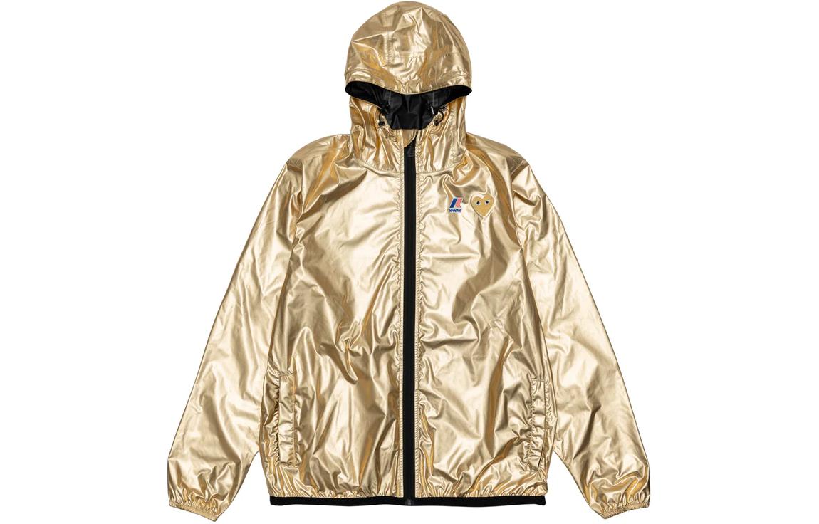 Comme Des Garçons CDG Play K-Way Unisex Long Sleeve Gold Jacket with Adjustable Drawstring. AZ-J508-051