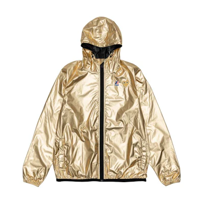 Comme Des Garçons CDG Play K-Way Unisex Long Sleeve Gold Jacket with Adjustable Drawstring. AZ-J508-051
