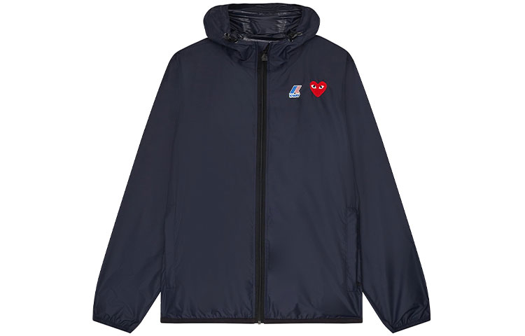 Comme Des Garçons CDG Play x K-Way Zip Jacket Navy Heart Logo Unisex Hooded Jacket. P1J501-NAVY