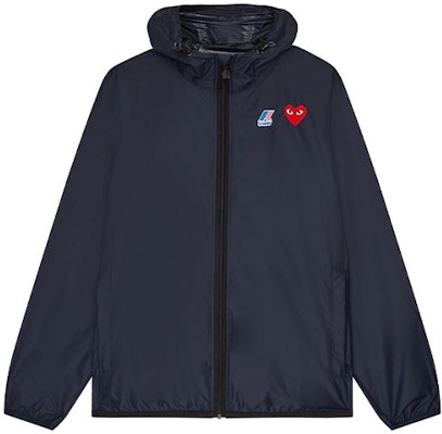 Comme Des Garçons CDG Play x K-Way Zip Jacket Navy Heart Logo Unisex Hooded Jacket. P1J501-NAVY Buy Comme Des Garçons CDG Play x K-Way Zip Jacket Navy Heart Logo Unisex Hooded Jacket. P1J501-NAVY