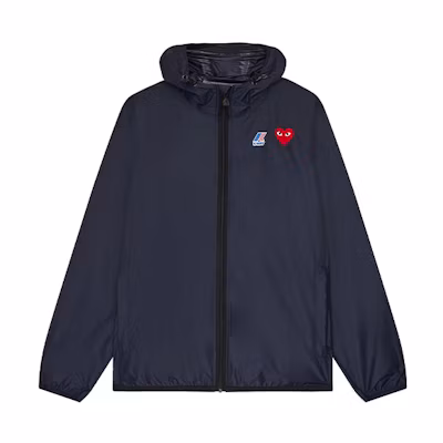 Comme Des Garçons CDG Play K-Way Zip Jacket Navy Heart Logo Unisex Hooded Jacket. P1J501-NAVY