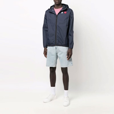 Comme Des Garçons CDG Play x K-Way Zip Jacket Navy Heart Logo Unisex Hooded Jacket. P1J501-NAVY Shop Comme Des Garçons CDG Play x K-Way Zip Jacket Navy Heart Logo Unisex Hooded Jacket. P1J501-NAVY