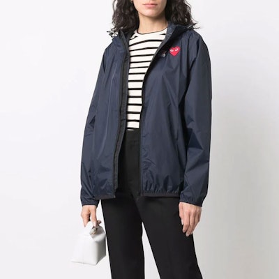 Comme Des Garçons CDG Play x K-Way Zip Jacket Navy Heart Logo Unisex Hooded Jacket. P1J501-NAVY Purchase Comme Des Garçons CDG Play x K-Way Zip Jacket Navy Heart Logo Unisex Hooded Jacket. P1J501-NAVY