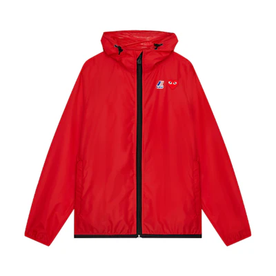 CDG CDG Play K-Way Zip Jacket Red Heart Logo Unisex Hooded Jacket Red P1J501-RED