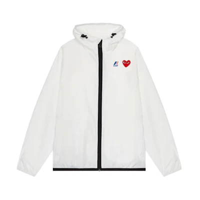Comme Des Garçons CDG Play K-Way Zip Jacket White Heart Logo Hoodie Unisex Collaboration. P1J501-WHITE