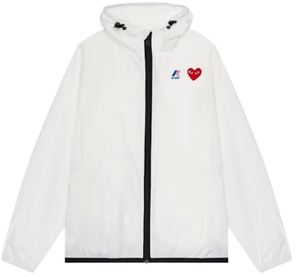 Comme Des Garçons CDG Play x K-Way Zip Jacket White Heart Logo Hoodie Unisex Collaboration. P1J501-WHITE Order Comme Des Garçons CDG Play x K-Way Zip Jacket White Heart Logo Hoodie Unisex Collaboration. P1J501-WHITE