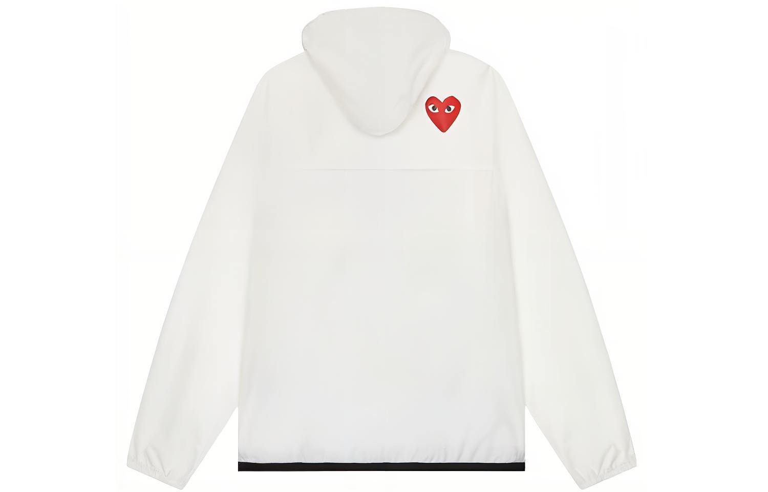 Lookbook Comme Des Garçons CDG Play x K-Way Zip Jacket White Heart Logo Hoodie Unisex Collaboration. P1J501-WHITE