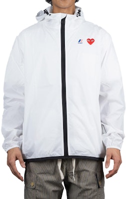 Comme Des Garçons CDG Play x K-Way Zip Jacket White Heart Logo Hoodie Unisex Collaboration. P1J501-WHITE Shop Comme Des Garçons CDG Play x K-Way Zip Jacket White Heart Logo Hoodie Unisex Collaboration. P1J501-WHITE