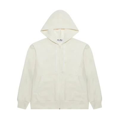 Comme Des Garçons CDG Play THE ARTIST INVADER Embroidered Pixel Heart Zip Hoodie White Men’s. AZ-T334-051-3
