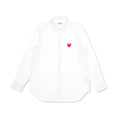CDG Play Red Emblem Button Up Shirt 'White'