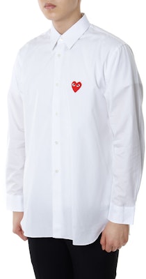 Comme des Garçons Play Red Emblem Button Up Shirt 'White' Shop Comme des Garçons Play Red Emblem Button Up Shirt 'White'