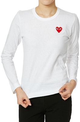 Comme des Garçons Play Red Emblem L/S T-shirt 'White' (WMNS) Shop Comme des Garçons Play Red Emblem L/S T-shirt 'White' (WMNS)