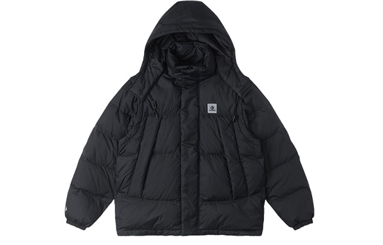 Converse  Black Detachable Hood Logo Printed Puffer Jacket. 10025253-A03