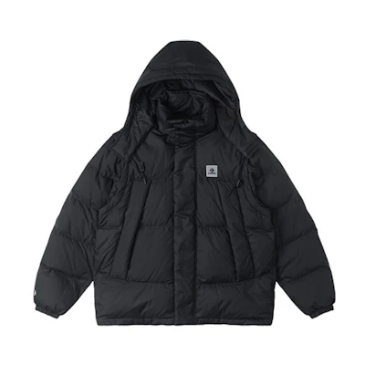 Converse Black Detachable Hood Logo Printed Puffer Jacket. 10025253-A03