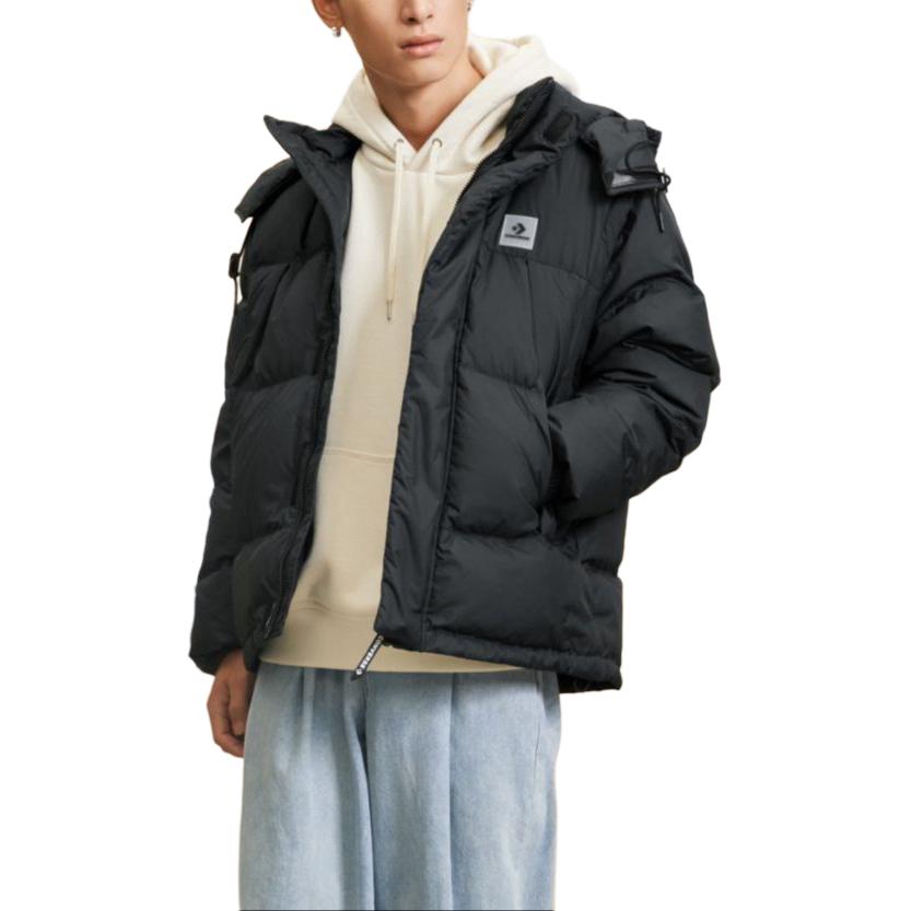 Shop Chaqueta Puffer Negra con Capucha Desmontable y Logo de Converse. 10025253-A03