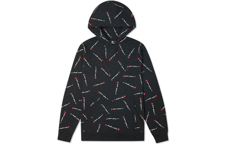 Converse All-Over Heart Pattern Pullover Sweatshirt Unisex Black 10022411-A01