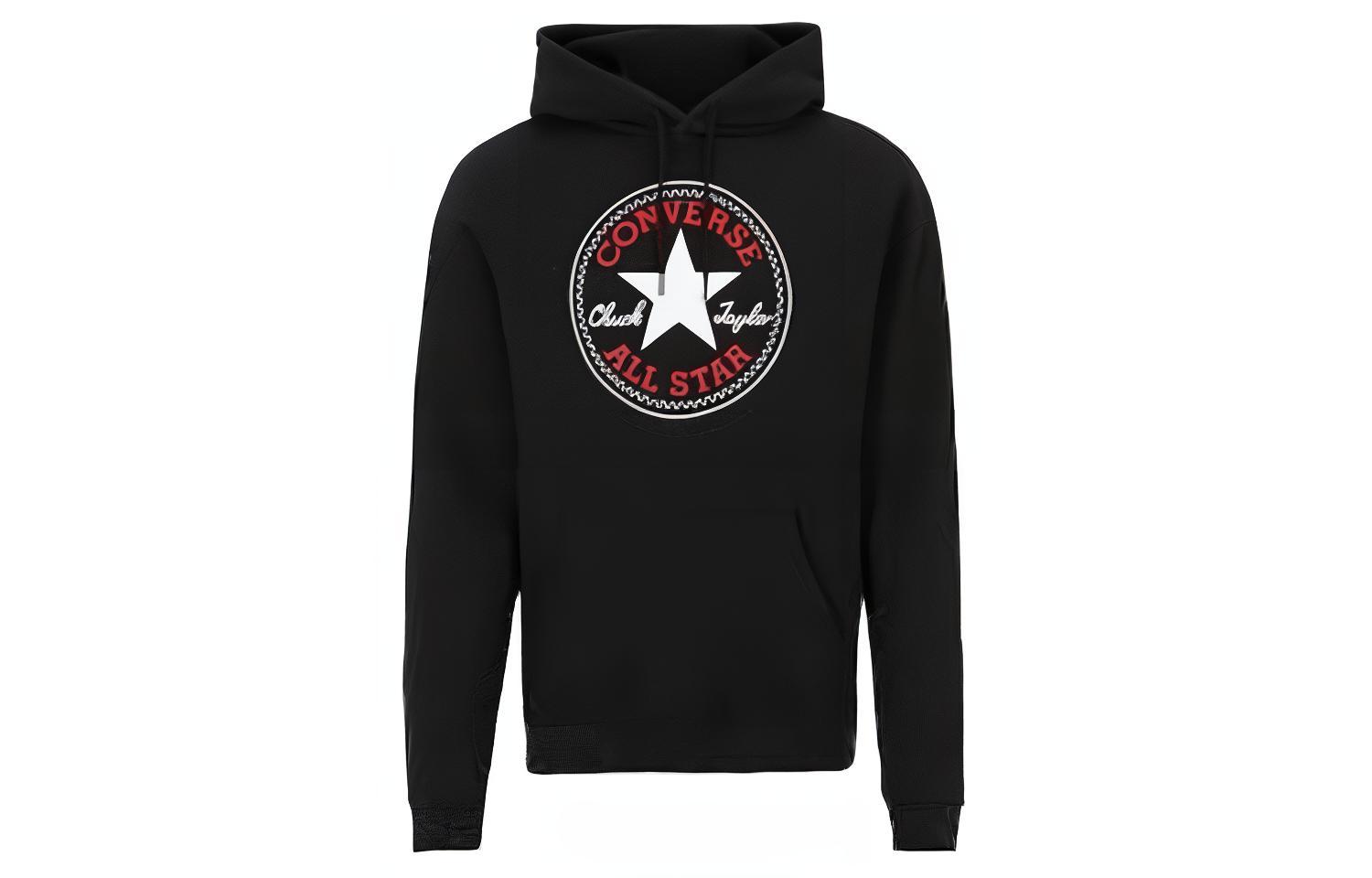 Converse All Star Patch Fleece Hoodie Black Unisex Pullover with Graphic Print 10025470-A01