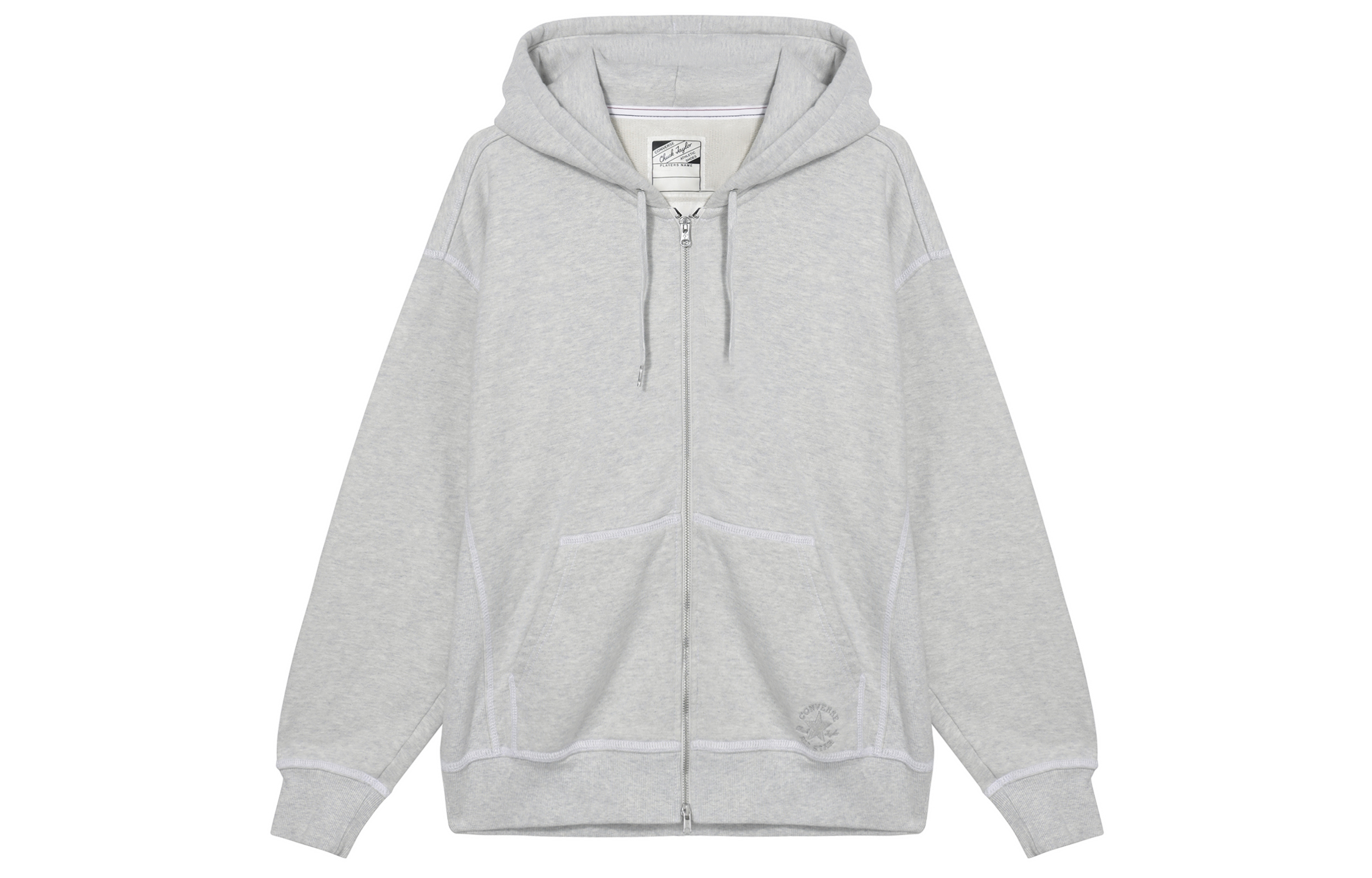 Converse All Star Plain Hooded Loose Zip-Up Hoodie Unisex Light Gray 10026899-A03