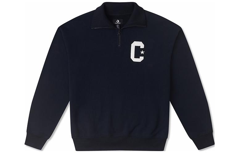Converse Alphabet Print Half-Zip Pullover Collar Sweatshirt Unisex Black 10026553-A01